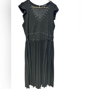 Black Body Skimming Dress With Pleated Skirt & Studded Detail Size 16 EUC